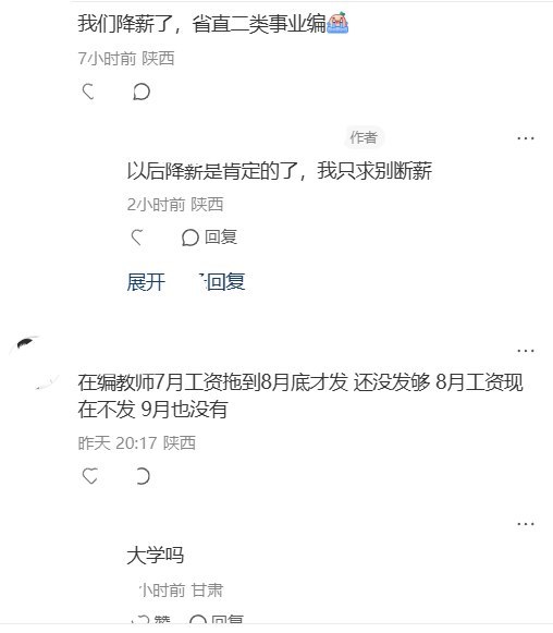 “我都准备贷款上班了”9月4日，陕西一名自称“城六区”社区卫生服务中心在编人员的网友发帖称“不发工资了，好烦”，并表示“大家仿佛什么也没发生过”