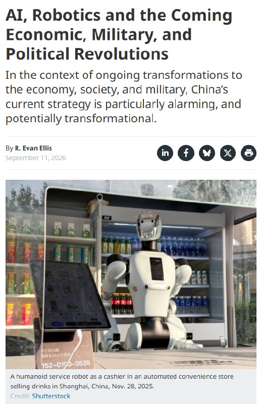 学者担忧AI发展可能更有利于威权体制9月11日，《外交家》杂志官网发文，担忧AI与机器人革命正在同时改写经济、政治和军事格局