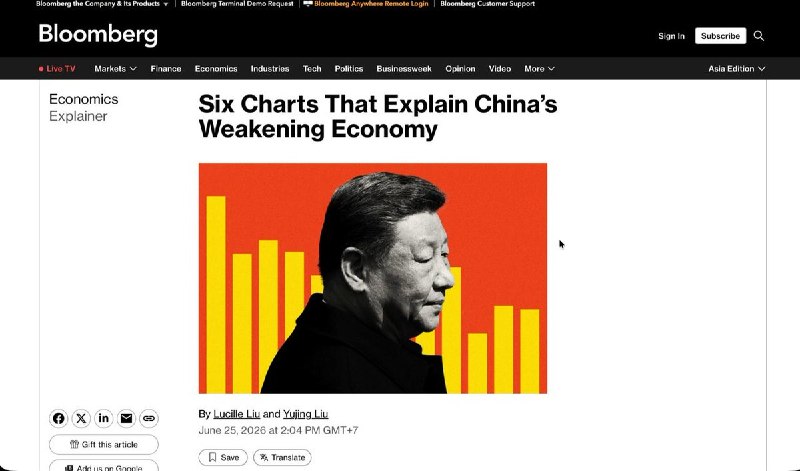 彭博社：6张表看中国经济的衰退2026年中国官方对GDP增长目标定为4.5%-5%，为历史最低