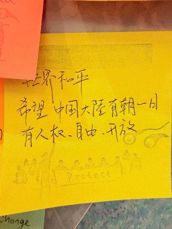 “自由与民主，万世都不朽”近日，有网友晒出台北中正纪念堂“自由花蕊”展览的一些简中游客的留言