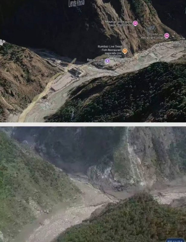 8月27日，西藏与尼泊尔边境泥石流灾害情况比较图1、图2：吉隆口岸灾前与灾后位置对比图3、图4：尼泊尔一侧口岸灾前与灾后对比查看原文📝 引用推文:突发8月26日，西藏吉隆口岸发生严重泥石流灾害，造成重大人员伤亡