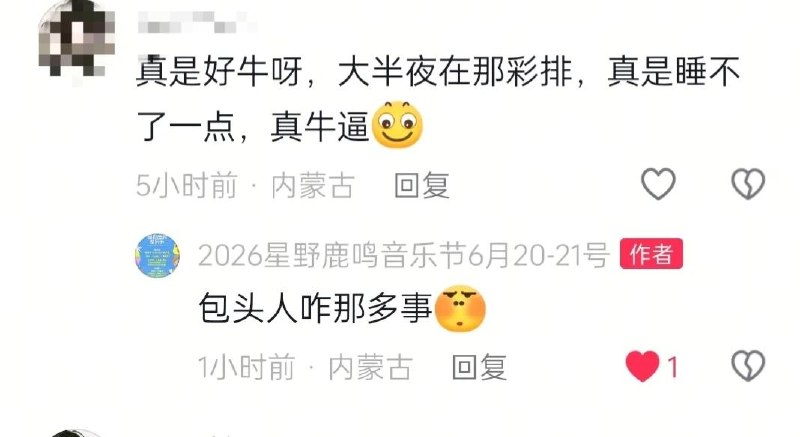 6月21日，有网友在音乐节官方账号评论区反映凌晨排练噪音扰民问题，称深夜持续传出的鼓声严重影响周边居民休息