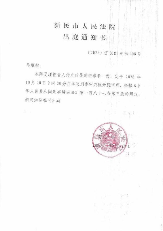 RT @Cyberxinfang: 沈阳付友玲被控寻衅滋事案开庭，检方建议判刑两年…查看原文RT @Cyberxinfang: 沈阳付友玲被控寻衅滋事案开庭，检方建议判刑两年…查看原文
