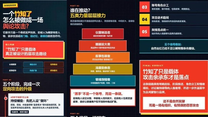 起底竹知了事件背后黑手，网友不买账 8月3日，中国社交平台上出现了很多大V同时发布梳理竹知了事件脉络的图文，并得出结论正这是一场蓄意、有组织的攻击，并呼吁“把这帮恶意带节奏的组织者和执行者，揪出来，重拳出击，以儆效尤”