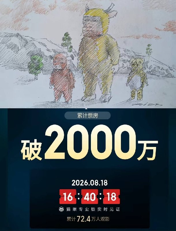 8月18日，据猫眼专业版最新数据统计，《牛来》累计票房已经突破2000万