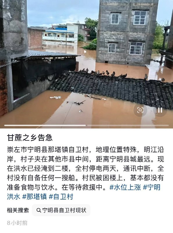 【广西崇左洪水】8月23日，广西崇左市宁明县遭受严重洪水灾害