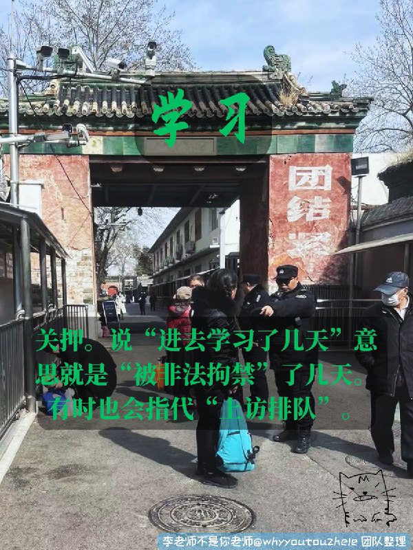 今天的 #上访词典 词条是学习：关押