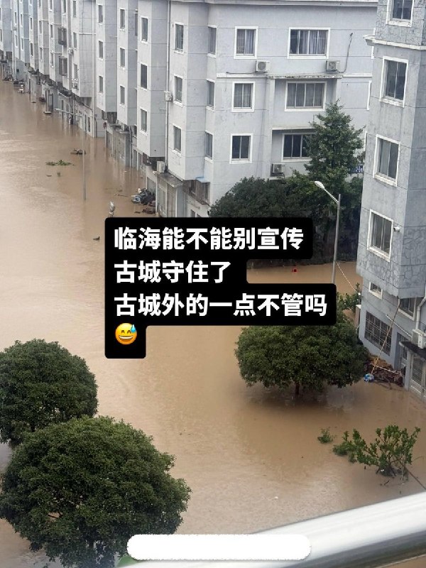 8月10日，台风“白海豚”登陆浙江，临海网友抱怨官方只注重宣传古城防洪，不顾及城外居民的受灾情况