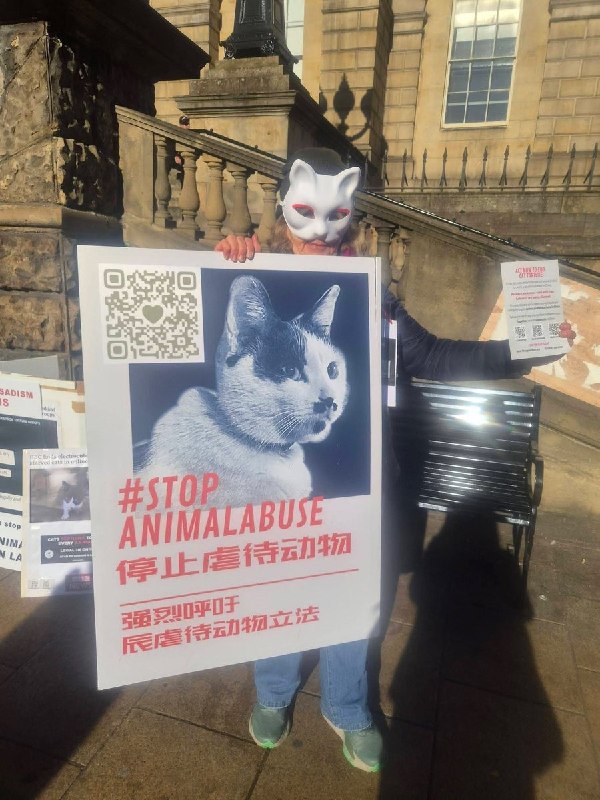 英国爱丁堡举行反虐待动物集会声援“旺旺”，呼吁中国制定动物保护法10月17日，英国爱丁堡举行反虐待动物集会，为遭虐杀的中国流浪犬“旺旺”发声