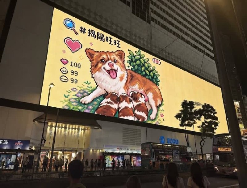 被虐杀的“旺旺”没有被遗忘：香港铜锣湾巨屏出现母子纪念画10月23日，有网友分享香港铜锣湾SOGO崇光百货外墙巨屏的照片