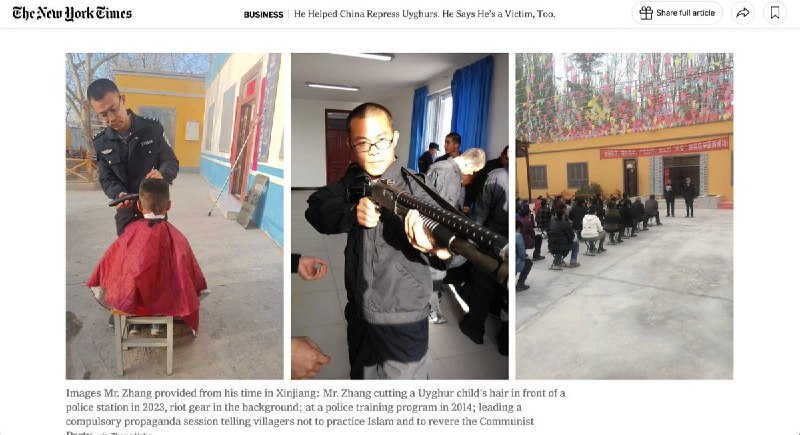 “我也是受害者”7月28日，据纽约时报报道，张亚博在新疆担任警察近十年，参与了中国对维吾尔族的大规模监控、拘押与思想改造运动