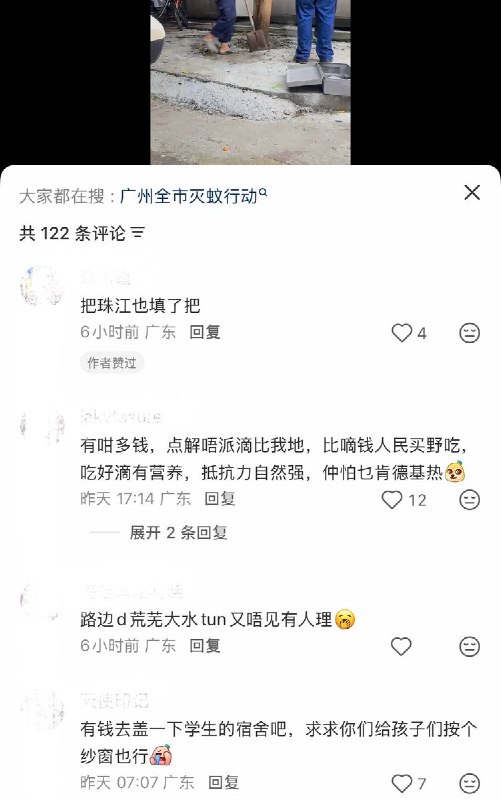 8月初，广州推行全市灭蚊行动期间，在绿化带上浇筑了混凝土