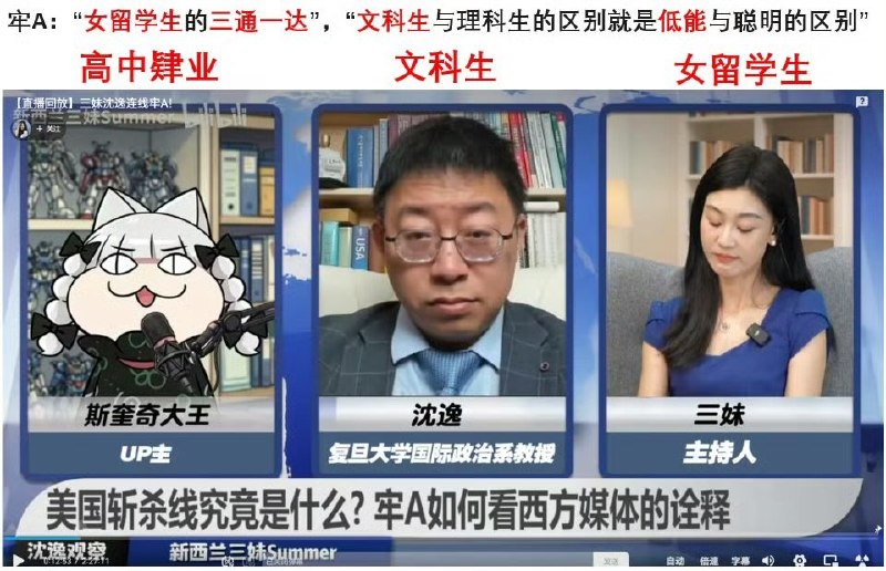 近日，牢A在直播间表示，“文科生就是又菜又坏”“这不是就是我说的T1龟奴吗？”“文科生和理工农医的区别就是低能和聪明的区别....”查看原文📝 引用推文:网友投稿：牢A在2月21日直播中给观众透露了一份“日本做爱模拟液”秘方，主要成分半固体酸奶，可以选配果干，这点我真的绷不住😅