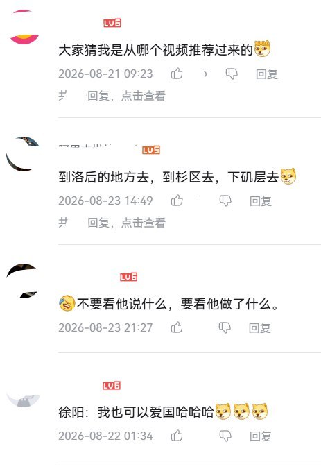 后续：近日，安踏前品牌CEO徐阳今年1月的一段“爱国”演讲被网友重新翻出，评论区随即变成大型“回旋镖”现场