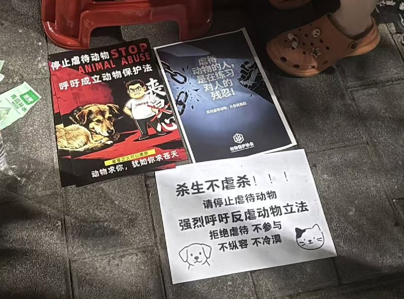 6月10日，重庆“山姆打包哥”虐狗抗议现场的 反虐杀海报查看原文6月10日，重庆“山姆打包哥”虐狗抗议现场的 反虐杀海报查看原文