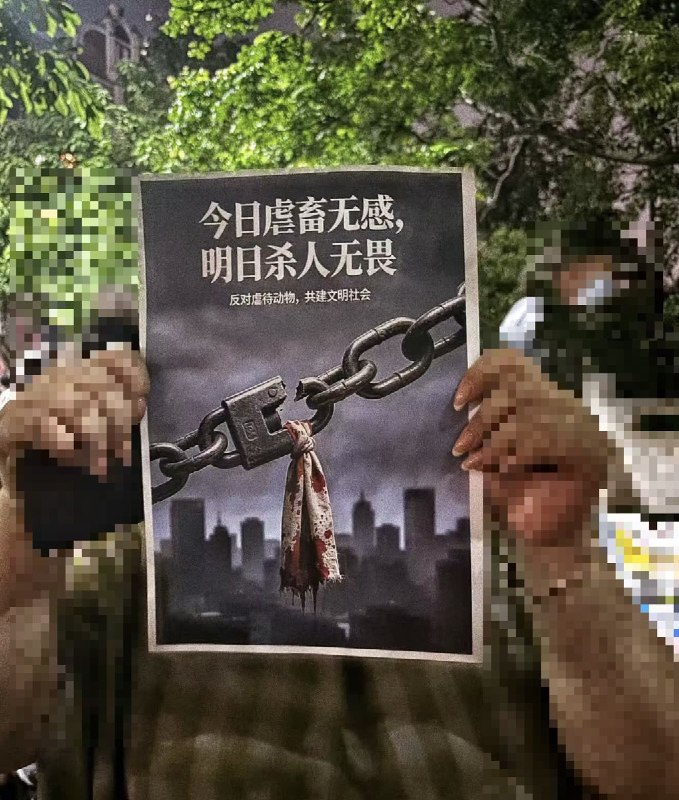 6月10日，重庆“山姆打包哥”虐狗抗议现场的 反虐杀海报查看原文6月10日，重庆“山姆打包哥”虐狗抗议现场的 反虐杀海报查看原文