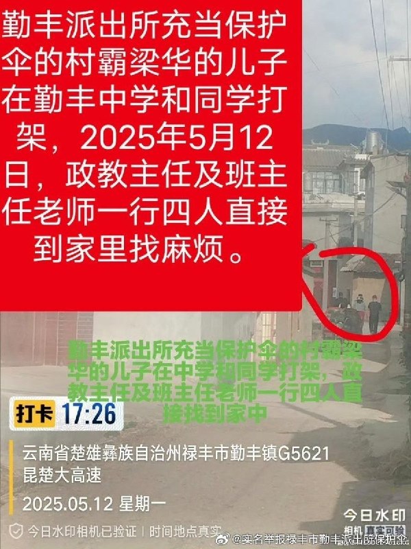 6月6日，一网友实名举报云南禄丰勤丰派出所两名民警包庇纵容梁华全家横行乡里，该家族多次寻衅伤人、占地侵权、借子女纠纷敲诈钱款、犬只长年扰民