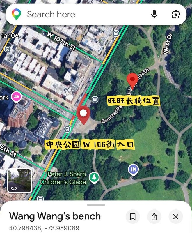 8月27日，由热心网友筹款认领的“旺旺纪念长椅”在纽约中央公园正式加牌